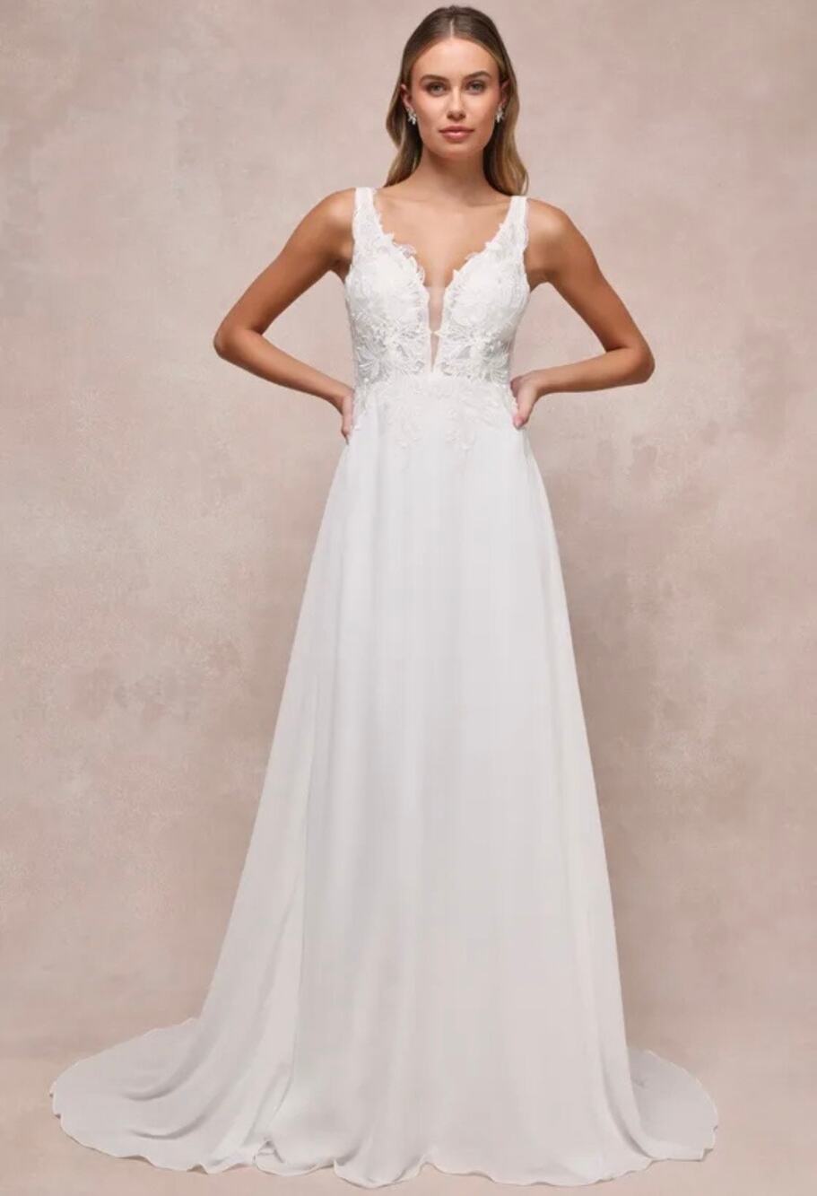 NWOT Lulus Forever Promised White Chiffon Embroidered Maxi Dress MSRP $248